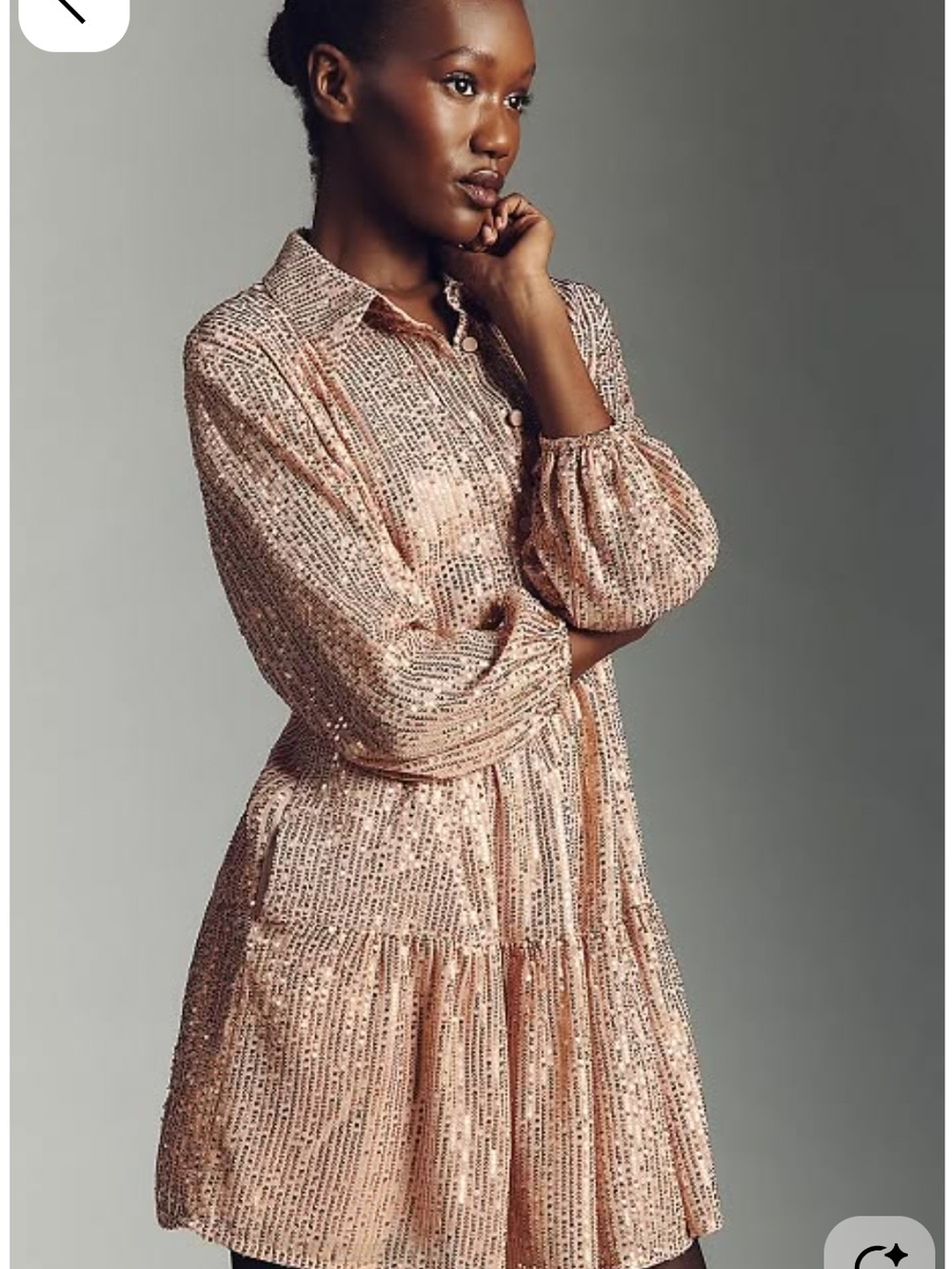 Rose Gold Sequin Tiered Mini Shirt Dress